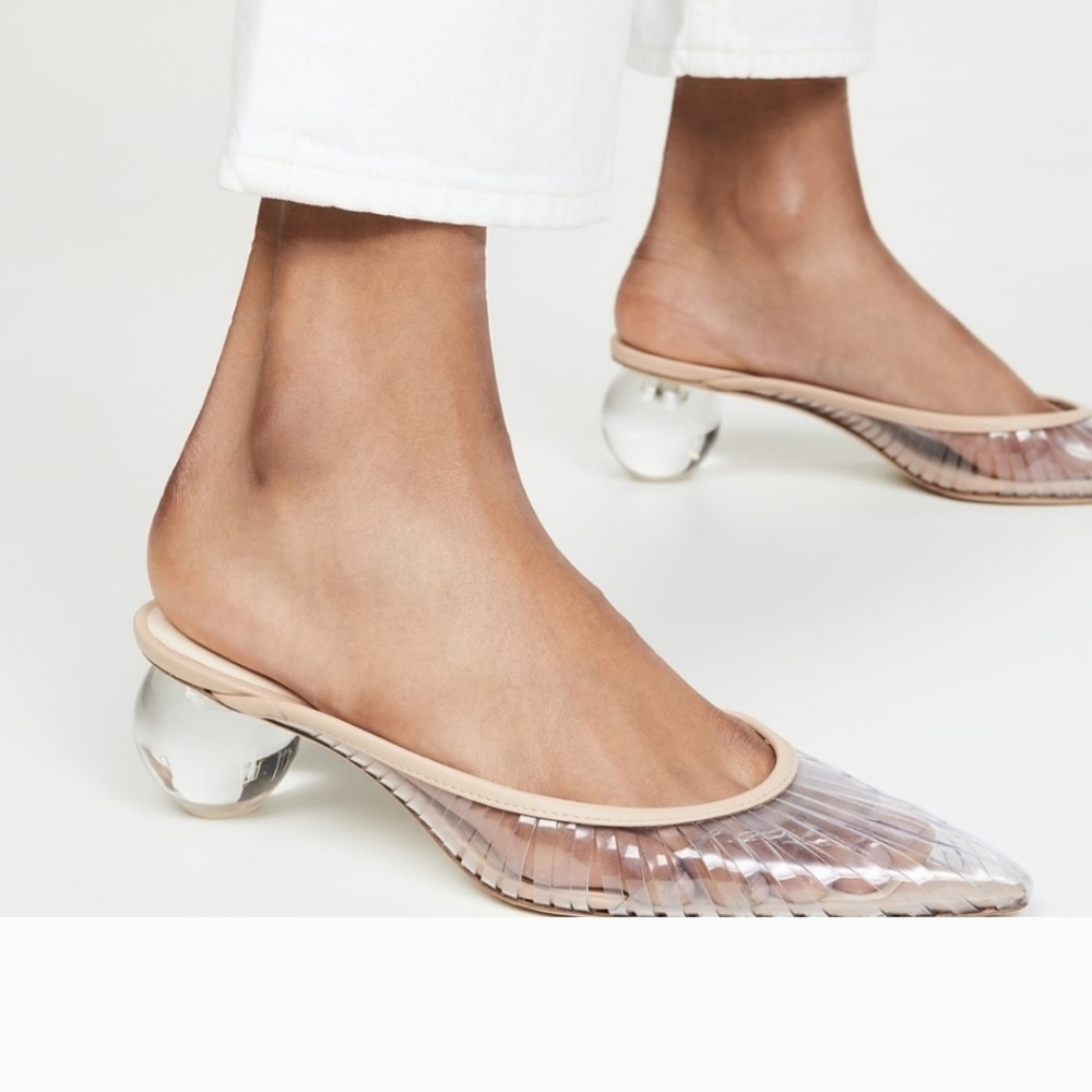 Cult Gaia Clear and Silver Mules